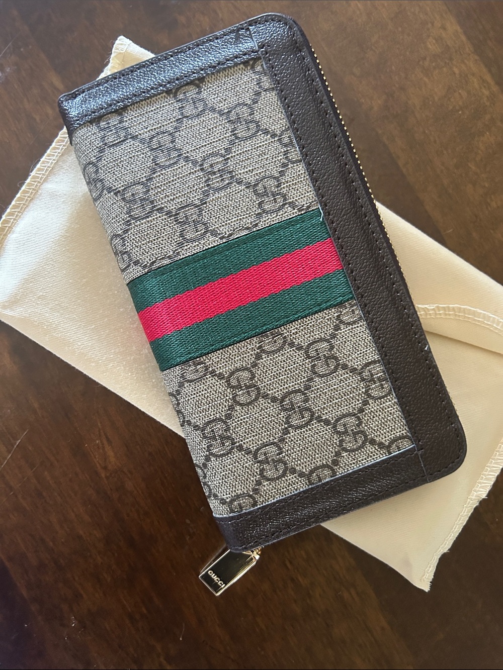 New Beige/BrownSupreme Wallet with Green-Red Stripe and Gold designer inspired - Picture 2 of 5